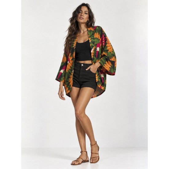 Kimono Viscose Manga Ampla Estampa Festas dos Tucanos