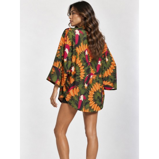 Kimono Viscose Manga Ampla Estampa Festas dos Tucanos
