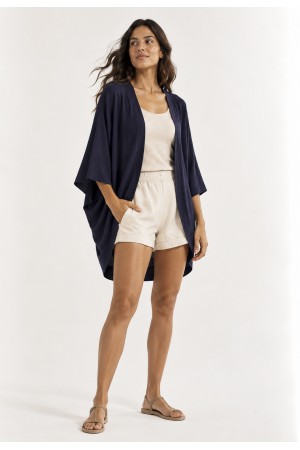 Kimono Viscose Manga Ampla Azul Marinho