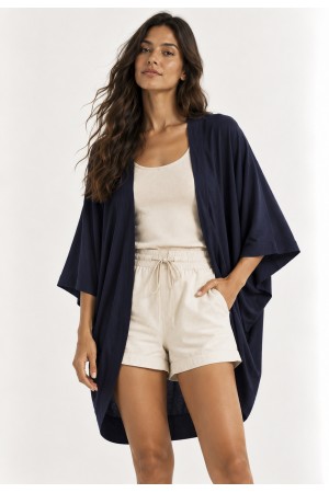 Kimono Viscose Manga Ampla Azul Marinho