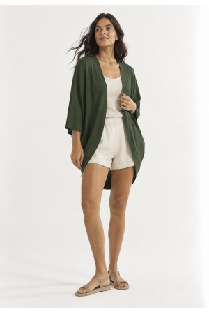 Kimono Malha Manga Ampla Verde