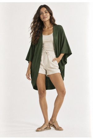 Kimono Malha Manga Ampla Verde