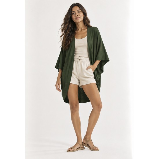 Kimono Malha Manga Ampla Verde