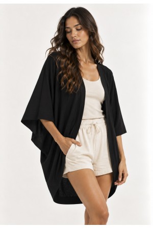 Kimono Viscose Manga Ampla Preto
