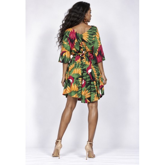 Vestido Curto Caaxixá Viscose com Cordão na Cintura Estampa Festas dos Tucanos