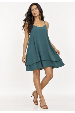 Vestido Curto Itaúna em Viscose com Babados Duplos Verde