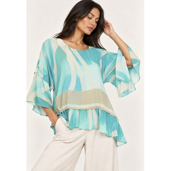 Blusa Ampla Cascata Estampa Águas de Anavilhanas