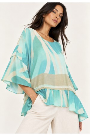 Blusa Ampla Cascata Estampa Águas de Anavilhanas