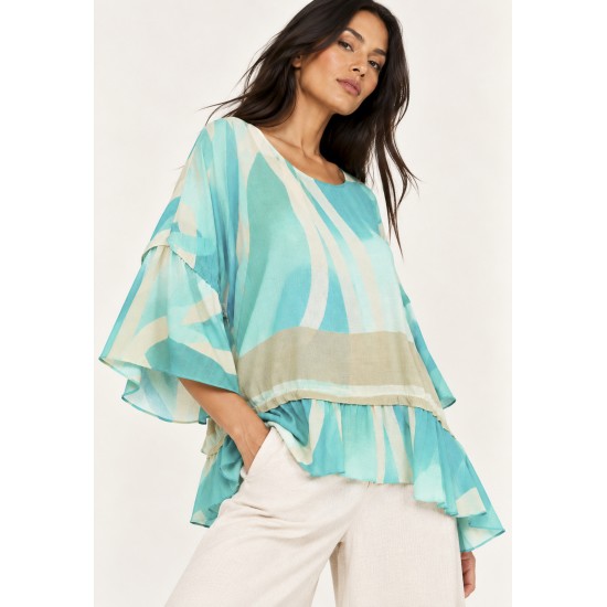 Blusa Ampla Cascata Estampa Águas de Anavilhanas