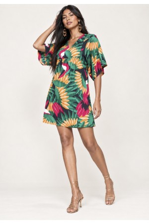 Vestido Curto Pequi Viscose Estampa Festas dos Tucanos