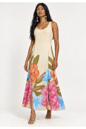 Vestido Longo Iúna de Viscose Estampa Floração de Iúna