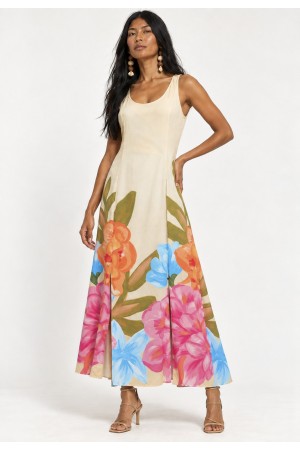 Vestido Longo Iúna de Viscose Estampa Floração de Iúna