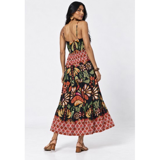 Vestido Midi Tefé Viscose Estampa Canto da Floresta