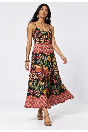 Vestido Midi Tefé Viscose Estampa Canto da Floresta