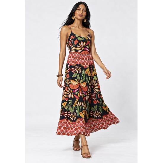 Vestido Midi Tefé Viscose Estampa Canto da Floresta