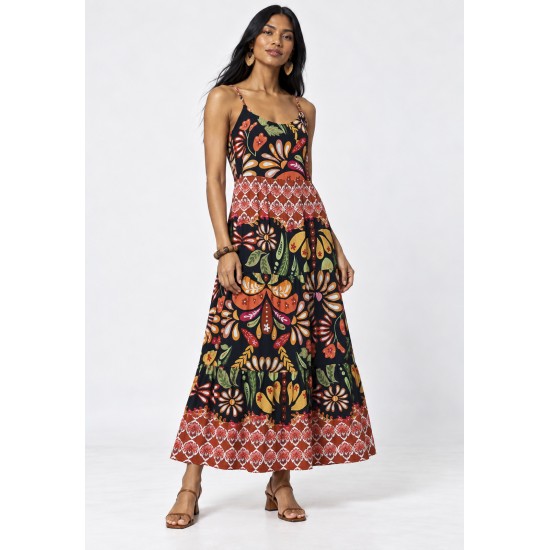 Vestido Midi Tefé Viscose Estampa Canto da Floresta