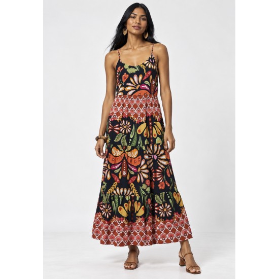 Vestido Midi Tefé Viscose Estampa Canto da Floresta