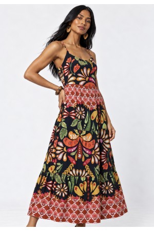Vestido Midi Tefé Viscose Estampa Canto da Floresta