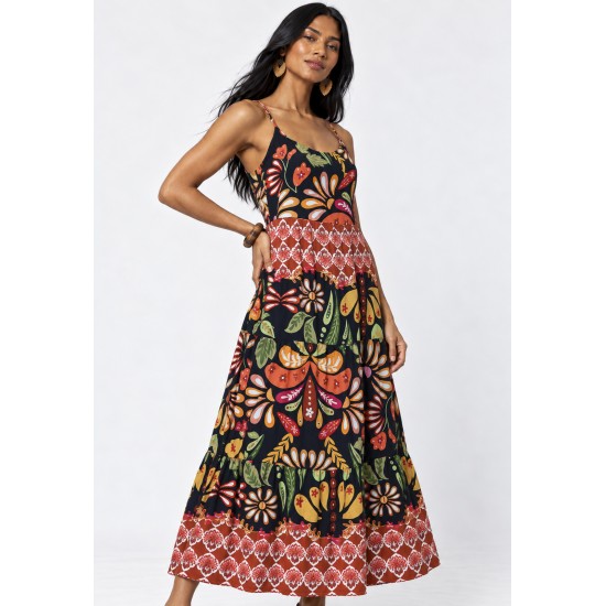Vestido Midi Tefé Viscose Estampa Canto da Floresta