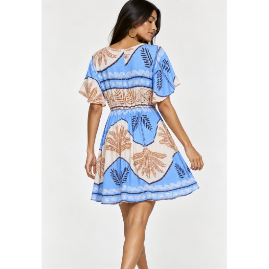 Vestido Curto Rodado Viscose Estampa Águas de Anavilhanas