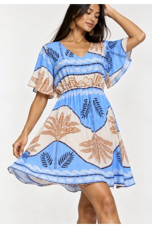 Vestido Curto Rodado Viscose Estampa Águas de Anavilhanas