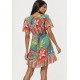 Vestido Curto Aracê Viscose Rodado Estampa Voo da Floresta