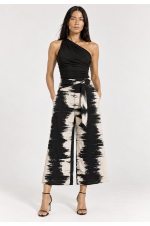 Calça Pantacourt Irapuã Viscose com Argola Estampa Horizonte P&B