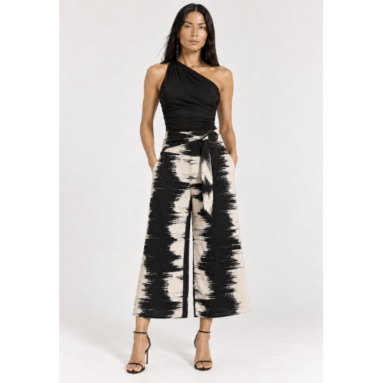 Calça Pantacourt Irapuã Viscose com Argola Estampa Horizonte P&B