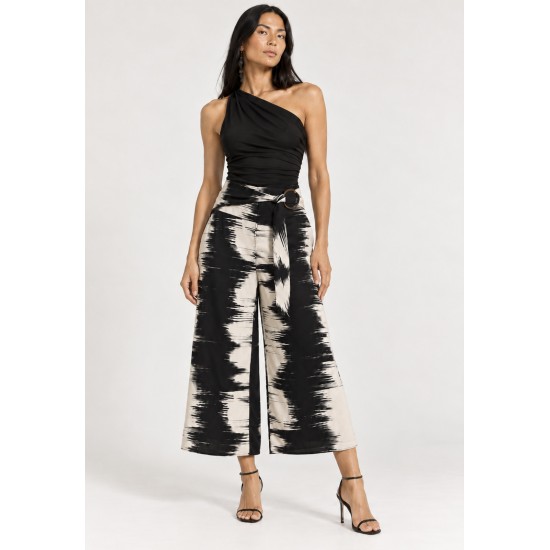 Calça Pantacourt Irapuã Viscose com Argola Estampa Horizonte P&B