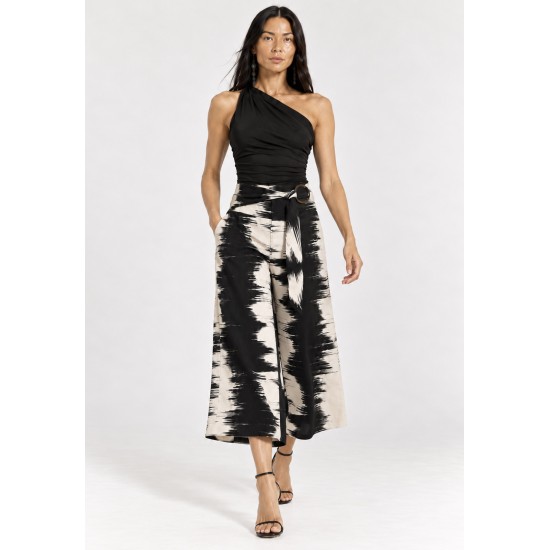 Calça Pantacourt Irapuã Viscose com Argola Estampa Horizonte P&B