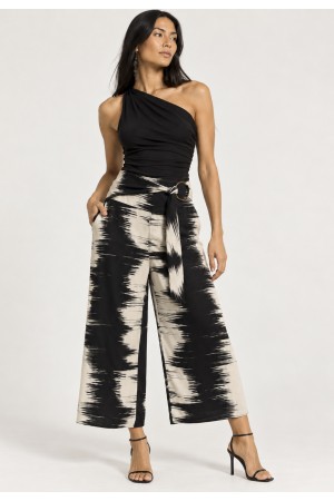 Calça Pantacourt Irapuã Viscose com Argola Estampa Horizonte P&B