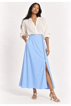 Saia Midi com Zíper Azul Brisa