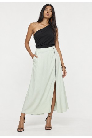 Saia Midi com Zíper Verde Pistache Claro