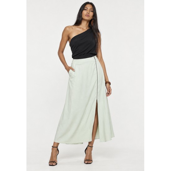 Saia Midi com Zíper Verde Pistache Claro