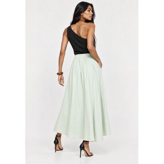 Saia Midi com Zíper Verde Pistache Claro