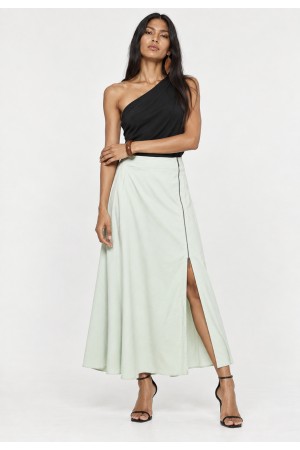Saia Midi com Zíper Verde Pistache Claro