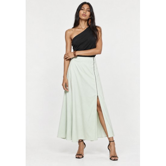 Saia Midi com Zíper Verde Pistache Claro