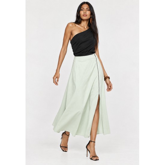 Saia Midi com Zíper Verde Pistache Claro