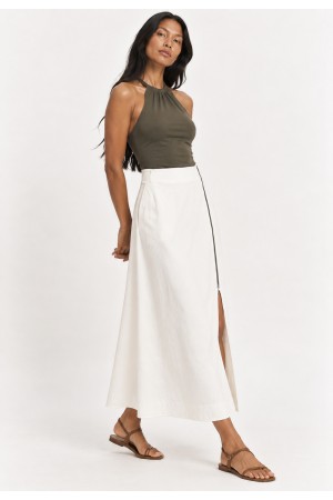 Saia Midi com Zíper Branco Natural