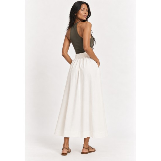 Saia Midi com Zíper Branco Natural