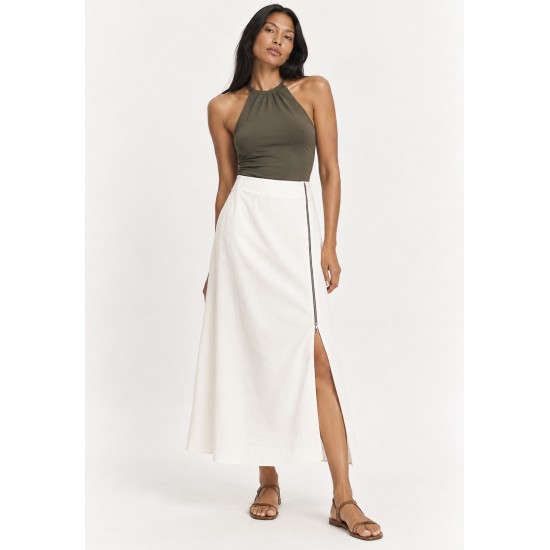 Saia Midi com Zíper Branco Natural