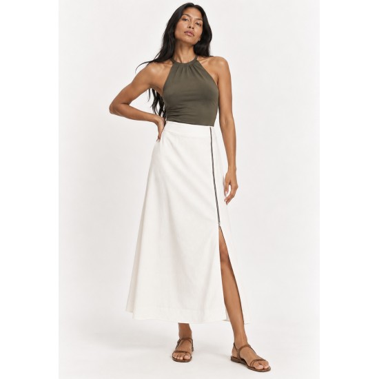 Saia Midi com Zíper Branco Natural