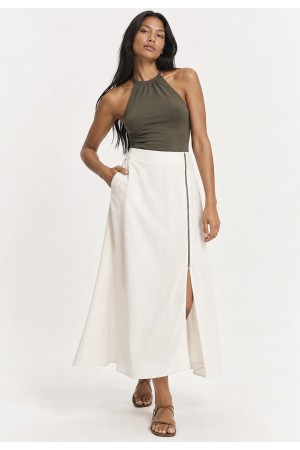 Saia Midi com Zíper Branco Natural