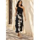 Calça Pantacourt Irapuã Viscose com Argola Estampa Horizonte P&B