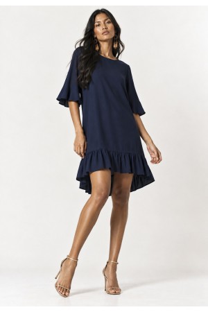Vestido Curto Viscose Babado Azul