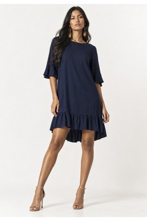 Vestido Curto Viscose Babado Azul