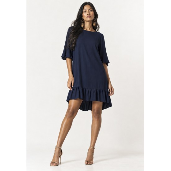 Vestido Curto Viscose Babado Azul