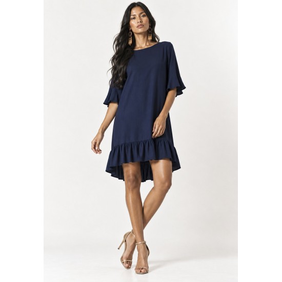 Vestido Curto Viscose Babado Azul