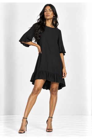 Vestido Curto Viscose Babado Preto