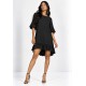 Vestido Curto Viscose Babado Preto